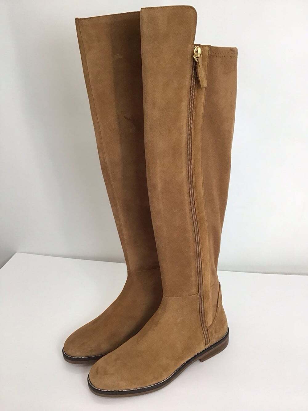 Cole Haan NWOT Women’s Chase Tall Suede Knee High Riding Zip golden Honey Sz 5.5